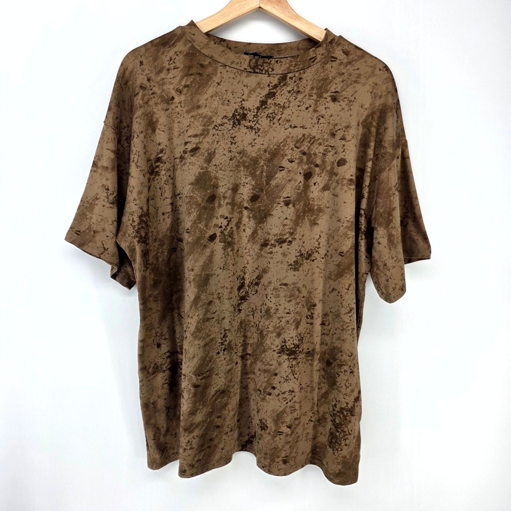Fashion Nova T-Shirt Mens L Brown Acid Wash Marble Print Streetwear Casual Tee